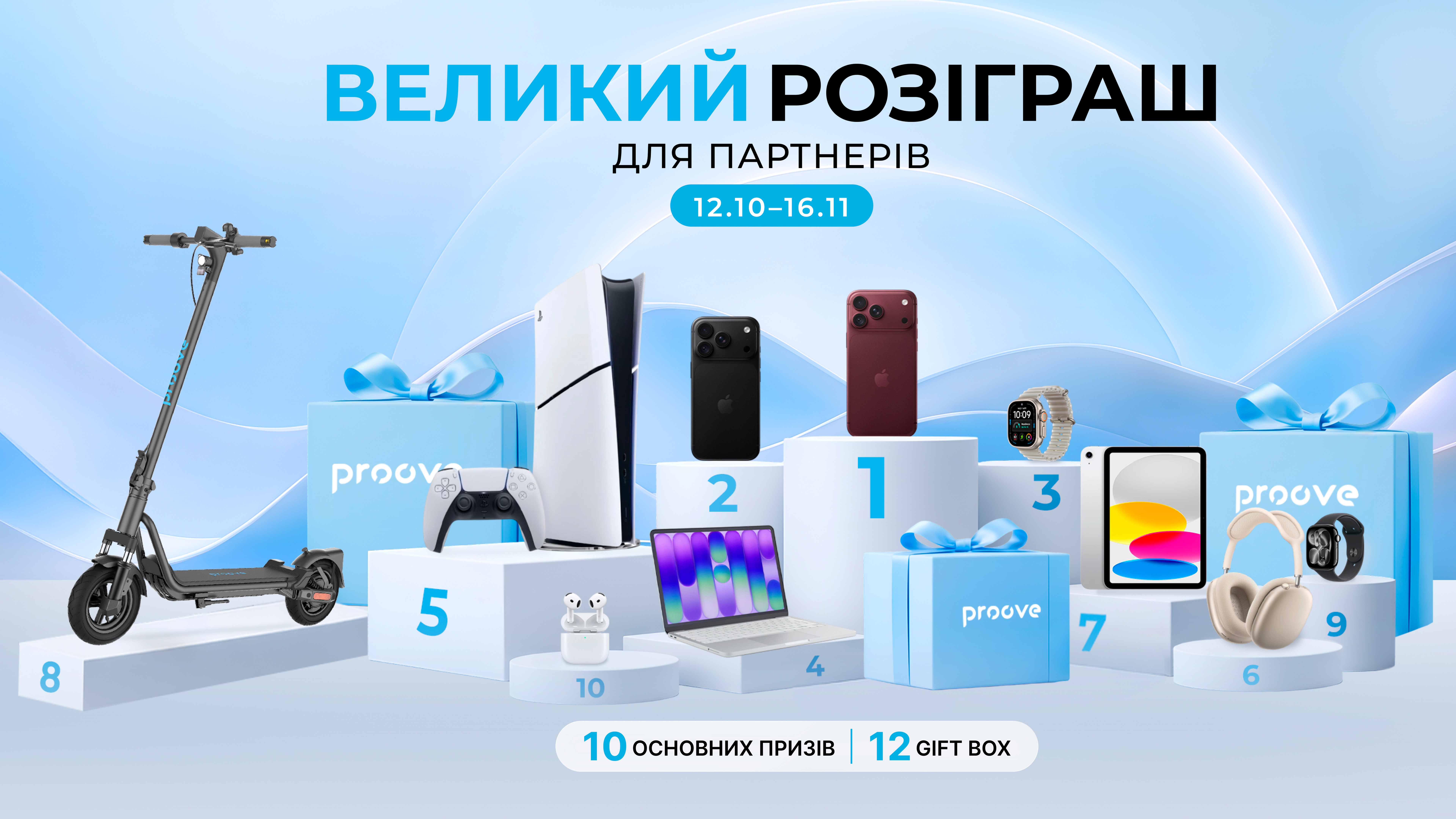 ВЕЛИКИЙ РОЗІГРАШ PROOVE ДЛЯ ПАРТНЕРІВ! З 12.10.2026 до 16.11.2026 розігруємо 10 основних призів та 12 Gift Boxes!