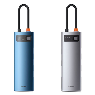 Купить Type-C-Хаб Baseus Metal Gleam Series 8-in-1 Multifunctional (Type-C to HDMI*1+USB3.0*3+PD*1+RJ45*1+SD/TF*1) 31939 - Ncase