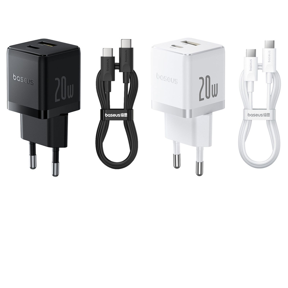 СЗУ Baseus Palm Fast Charger Type-C+USB 20W (With Cable Type-C to Type-C 60W 1m)