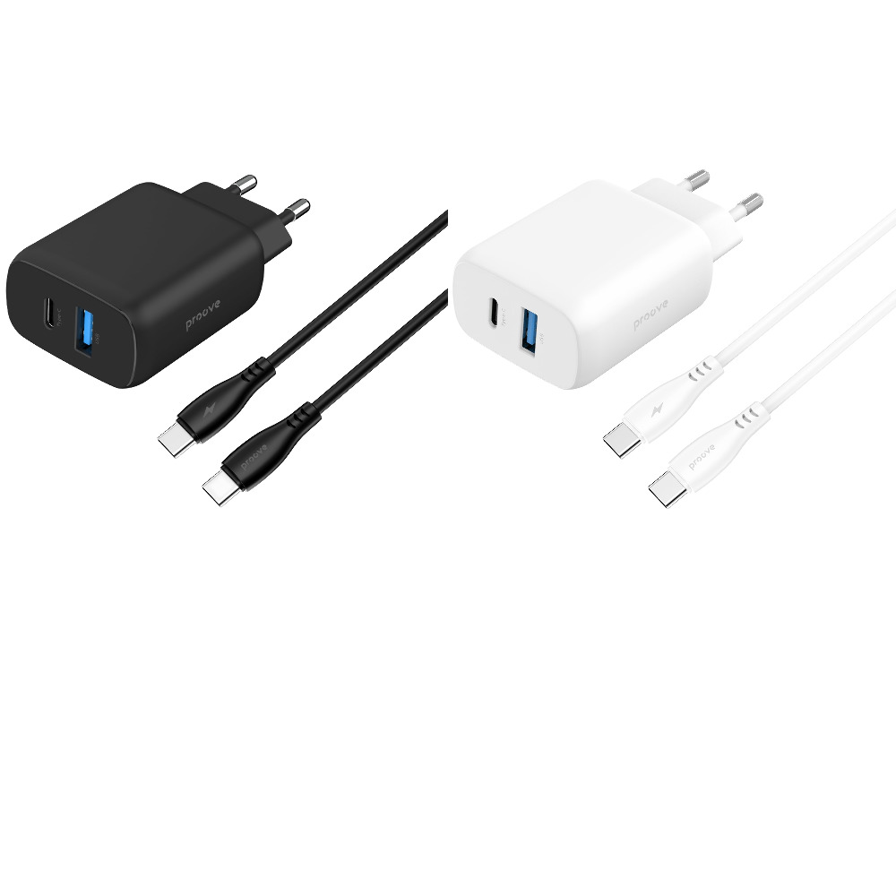 СЗУ Proove Silicone Power 2 30W (Type-C + USB) + Cable Type-C to Type-C (1m)
