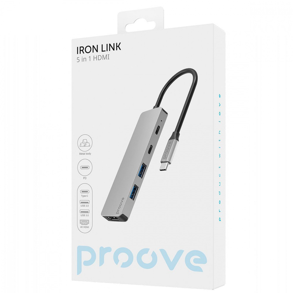 Type-C-Хаб Proove Iron Link 5 in 1 (2*Type-C + 2*USB3.0 + HDMI) - фото 1