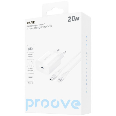 МЗП Proove Rapid 20W (Type-C) + Кабель Type-C to Lightning — Придбати в Україні