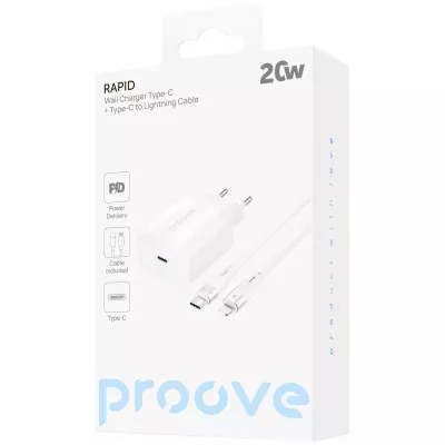 МЗП Proove Rapid 20W (Type-C) + Кабель Type-C to Lightning — Придбати в Україні