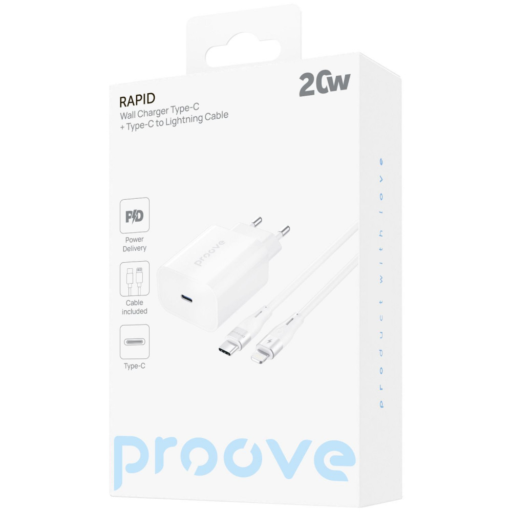СЗУ Proove Rapid 20W (Type-C) + Кабель Type-C to Lightning - фото 1