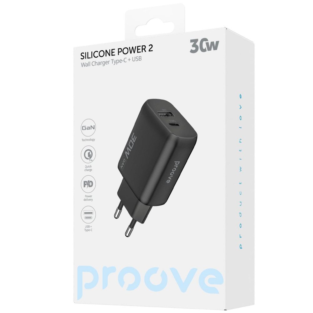 МЗП Proove Silicone Power 2 30W (Type-C + USB) black на малюнкі №2