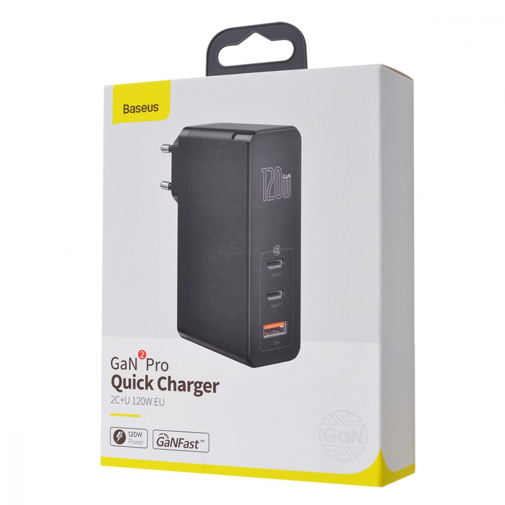 СЗУ Baseus GaN Mini Quick Charger 120W (2 Type-C + USB) + Cable Type-C to Type-C 5A (1m) - фото 1