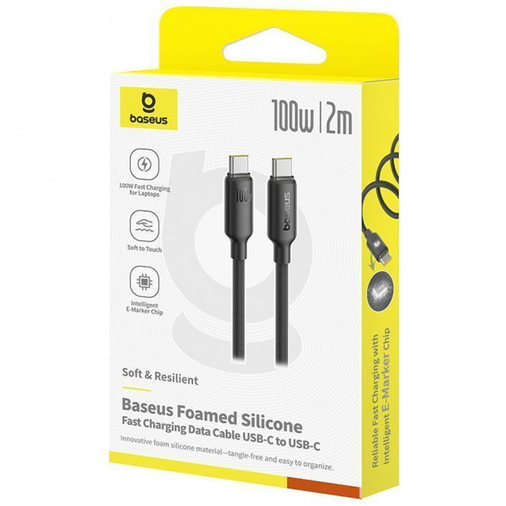 Кабель Baseus Foamed Silicone Fast Charging Data Type-C to Type-C 100W (2m) black (E0426704) Черный на картинке №2