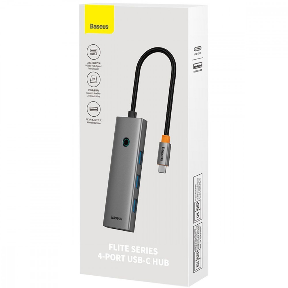 USB-Хаб Baseus UltraJoy Series 4-Port HUB (Type-C to USB3.0*4) gray на малюнкі №2