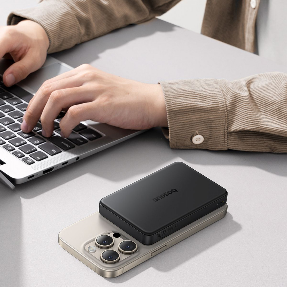 Портативная Батарея Baseus Airpow 2 Qi2 22.5W 10000mAh (With cable Type-C 0.3m) black (P10080000123-00) Черный на картинке №5