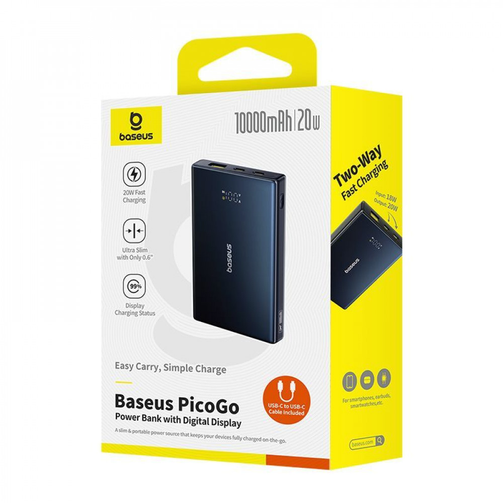Портативна Батарея Baseus PicoGo Digital Display 10000mAh 20W black на малюнкі №2