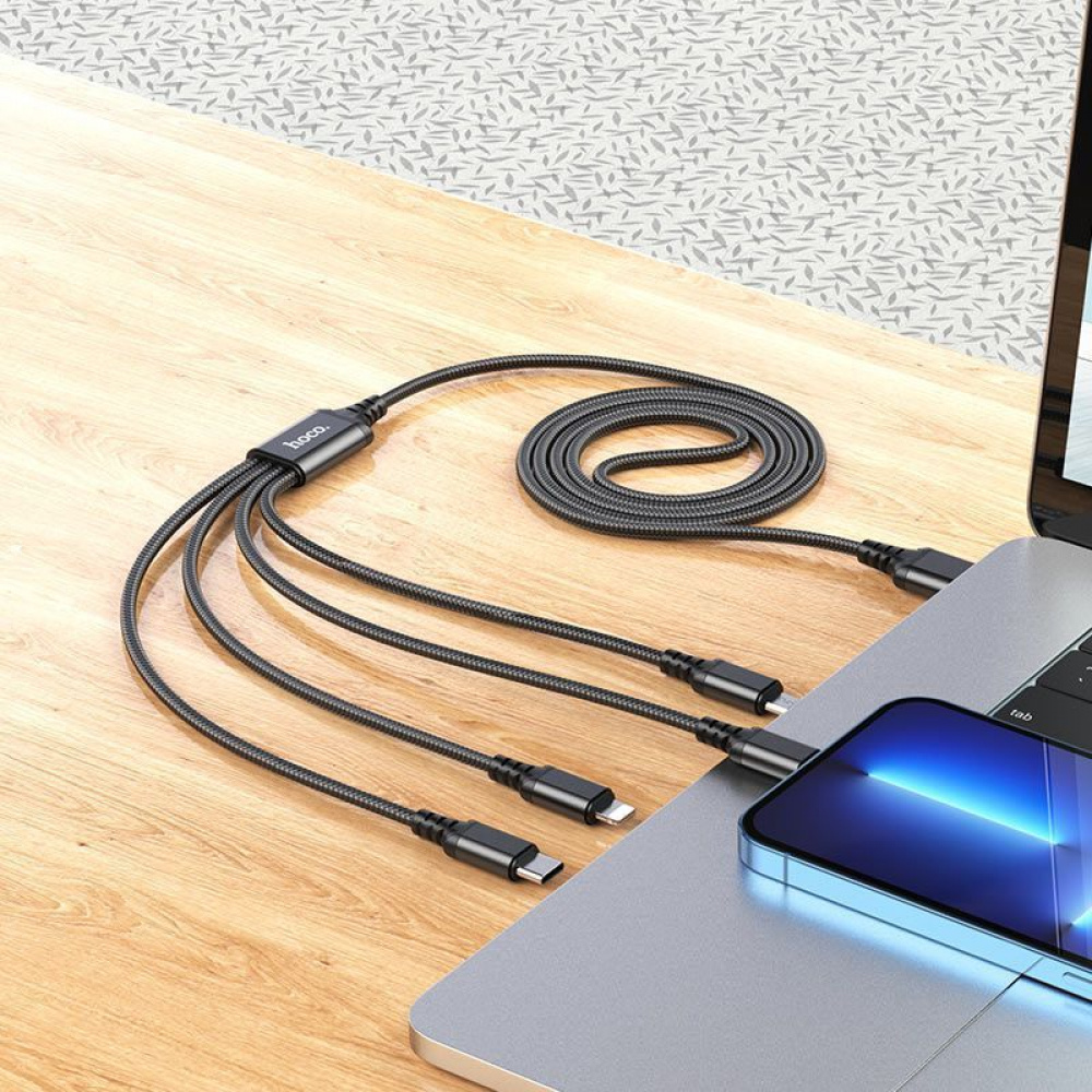 Кабель Hoco X76 Super charging 4-in-1 (Lightning+Lightning+Micro USB+Type-C) (1m) - фото 5