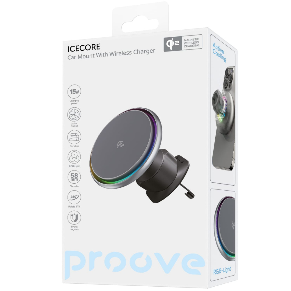 Автомобільний тримач з Бездротовим ЗП Proove IceCore QI2 15W — Придбати в Україні - фото 1