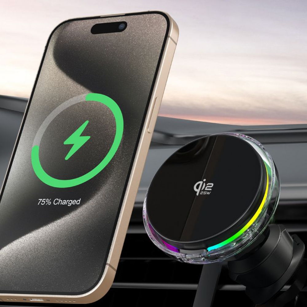 Автодержатель с Беспроводной Зарядкой Proove Light Crystal Qi2.2 25W - фото 5