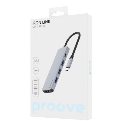 Type-C-Хаб Proove Iron Link 5 in 1 (3*USB3.0 + Type C + HDMI) — Придбати в Україні