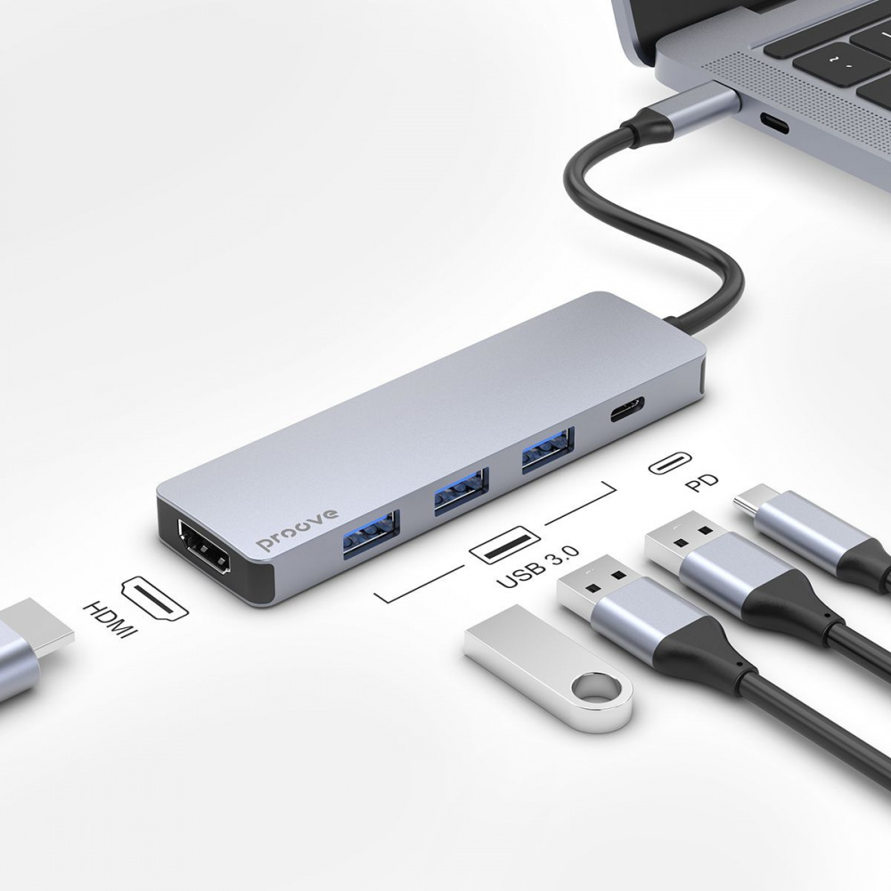 Type-C-Хаб Proove Iron Link 5 in 1 (3*USB3.0 + Type C + HDMI) - фото 3