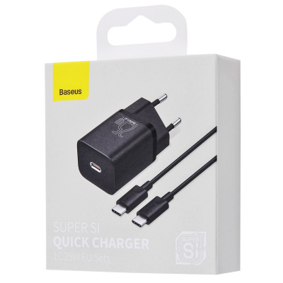 МЗП Baseus Super Silicone Quick Charger 25W (Type-C) + With Cable Type-C to Type-C 3A (1m) — Придбати в Україні