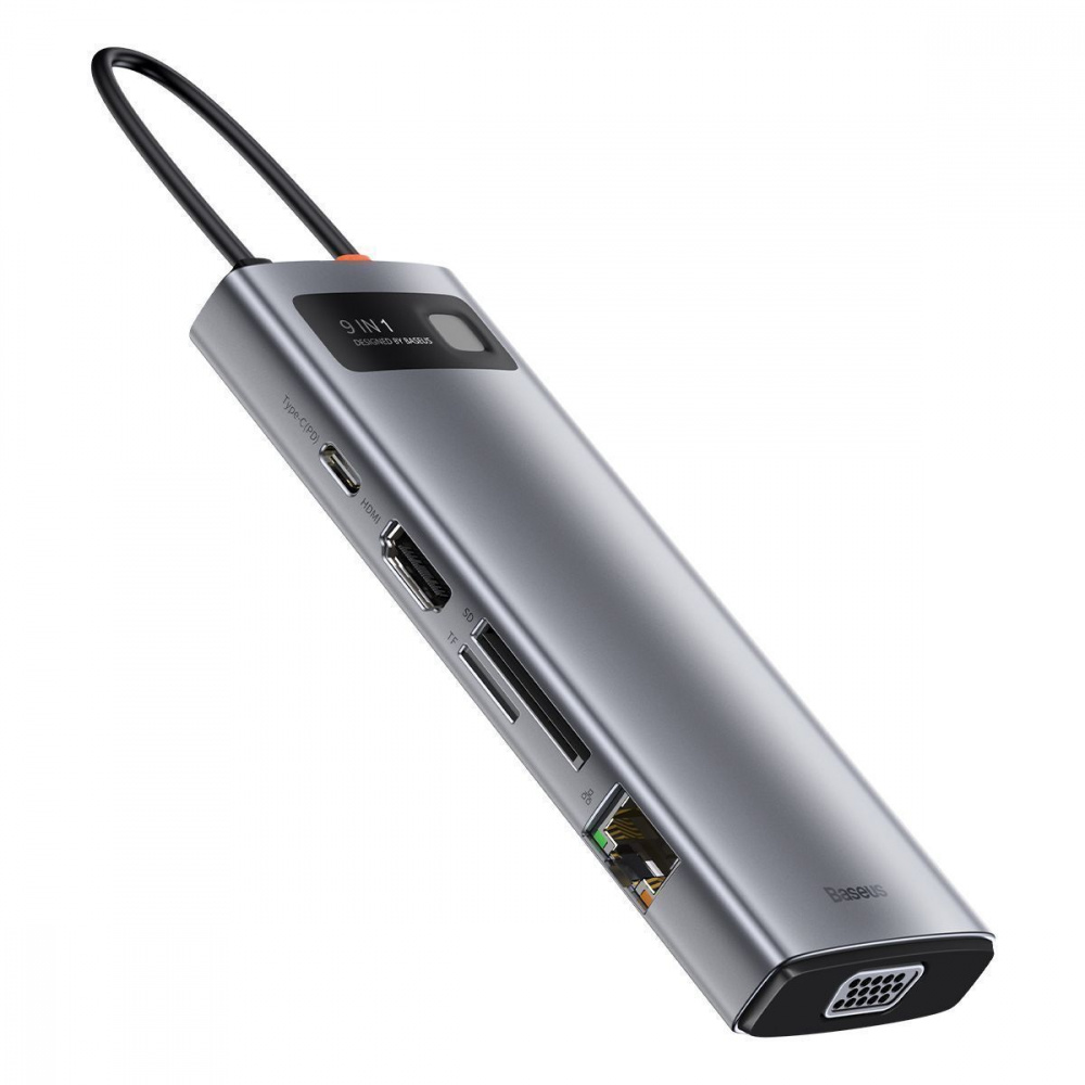 USB-Хаб Baseus Metal Gleam Series 9-in-1 (3xUSB3.0 + 4KHD+ TF + SD + Type-C PD + VGA + RJ45) - фото 5