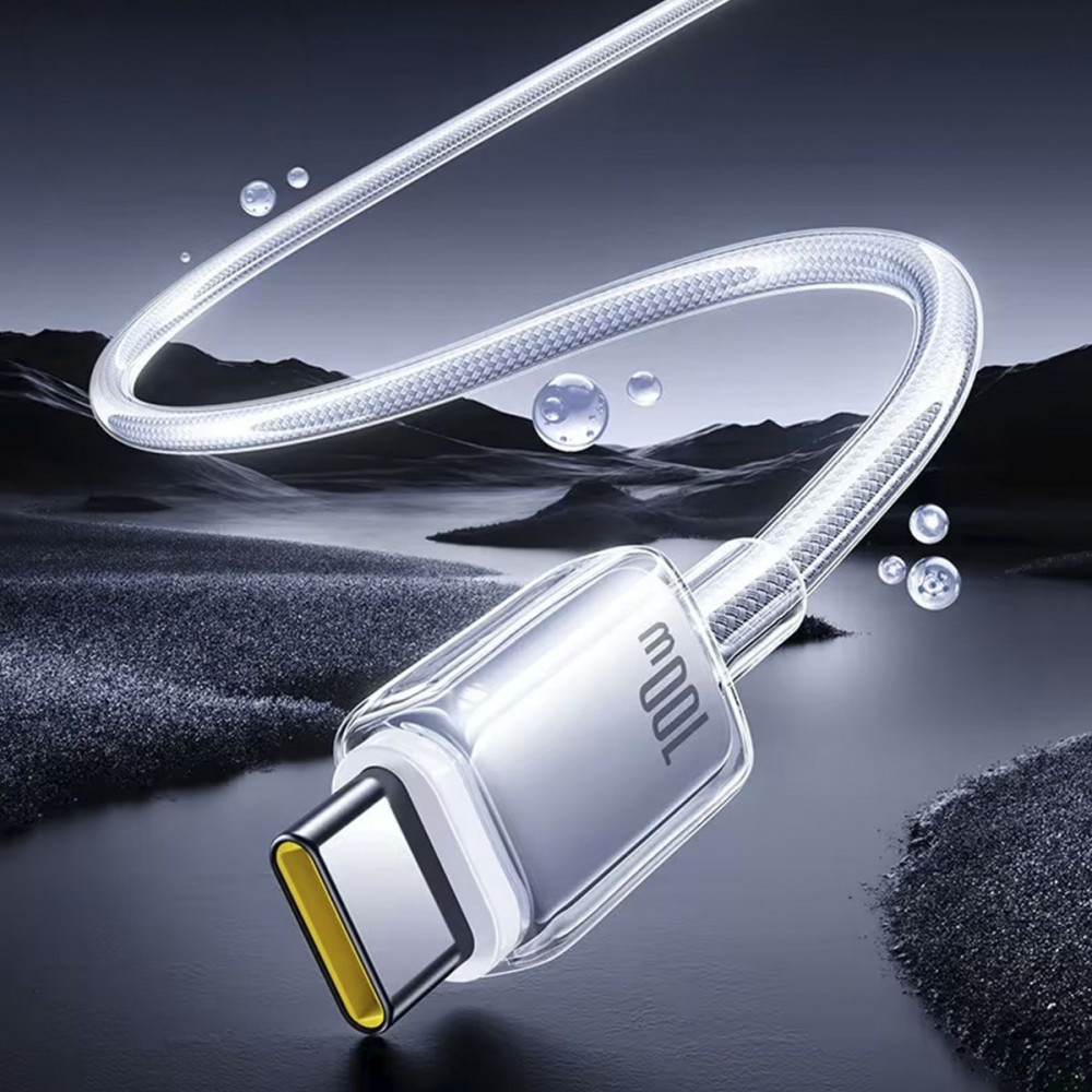 Кабель Baseus Crystal Fast Charging Data USB to Type-C (Car Charging Supported) 100W/7.5W (1m) white (E0427900) Белый на картинке №4