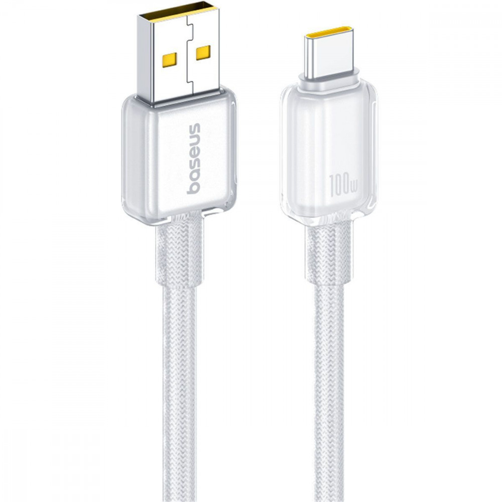 Кабель Baseus Crystal Fast Charging Data USB to Type-C (Car Charging Supported) 100W/7.5W (1m) white (E0427900) Белый на картинке №1