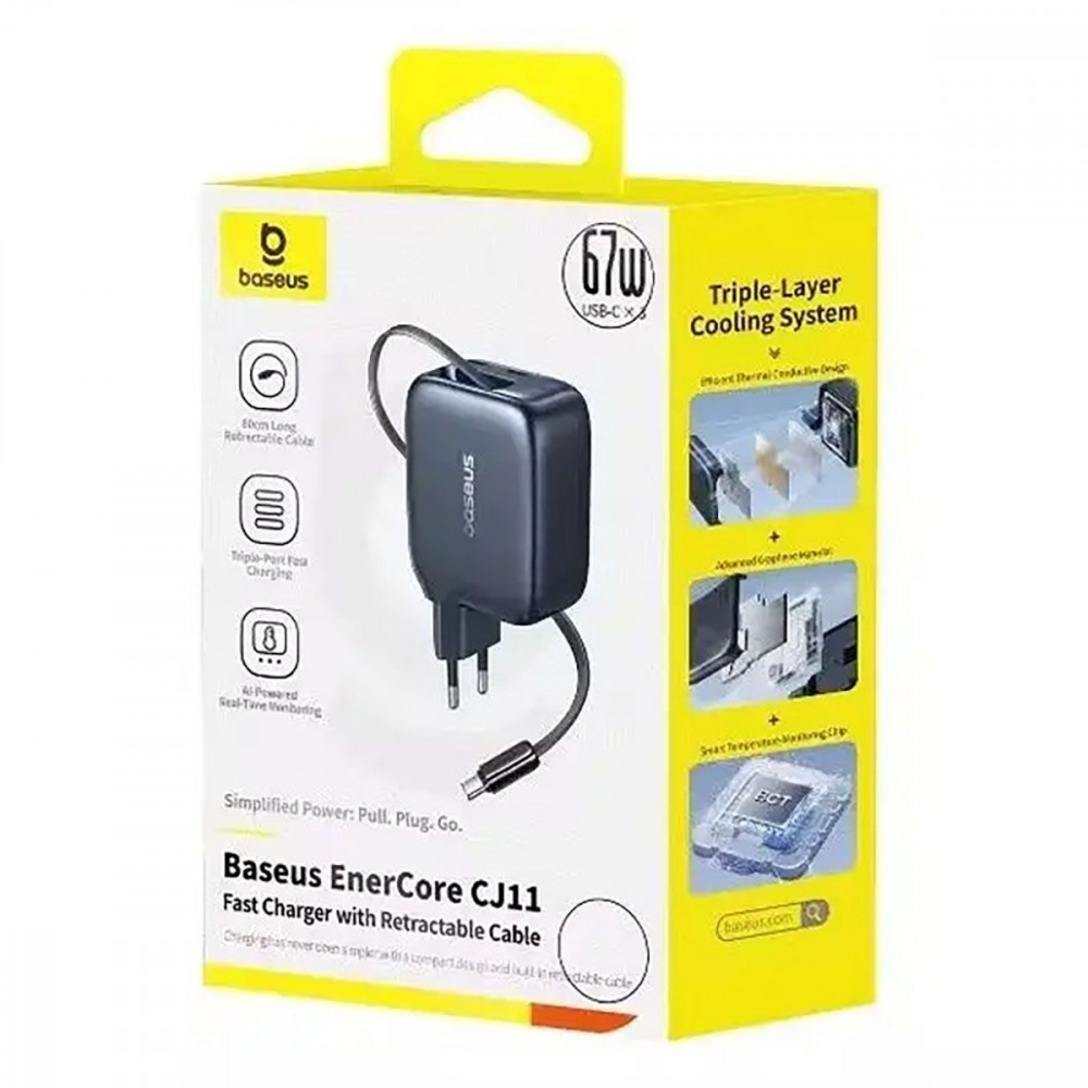 МЗП Baseus EnerCore CJ11 Fast Charger with Retractable Cable 67W (3 Type-C) black (E0121E00) Чорний на малюнкі №2