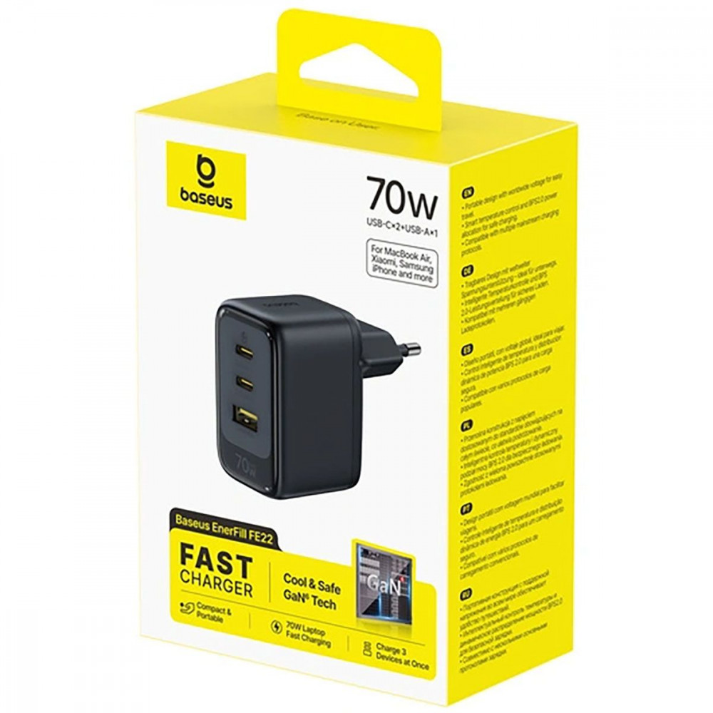 СЗУ Baseus EnerFill FE22 70W (2*Type-C+USB) black (E0123500) Черный на картинке №2