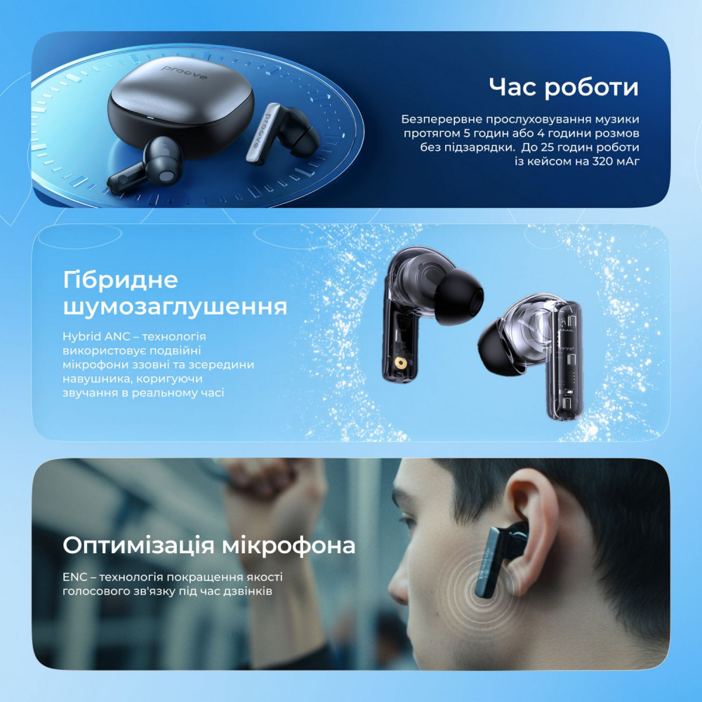 Бездротові навушники Proove NoLimit TWS with Hybrid ANC (APP) — Придбати в Україні - фото 1
