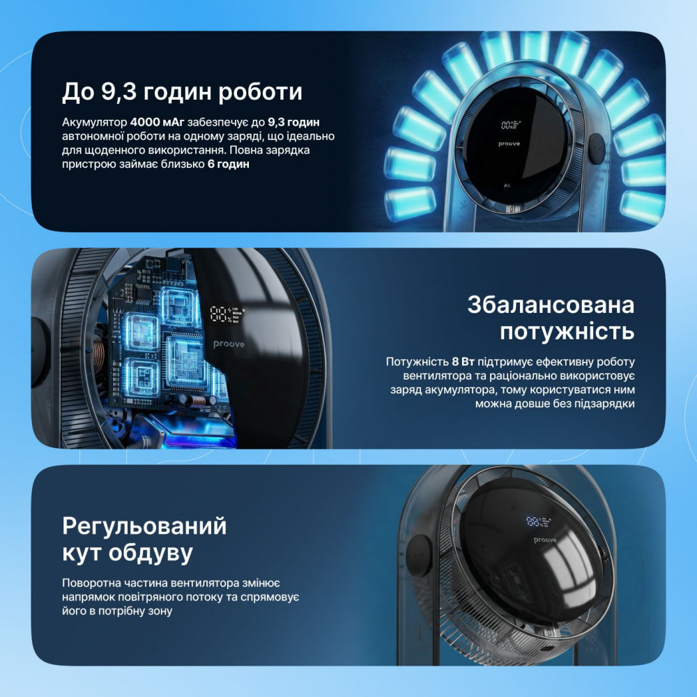 Портативный вентилятор Proove Blower gray (PFBR08002003) Серый на картинке №6