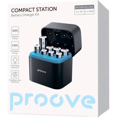 Купить Зарядное Устройство с Аккумуляторными Батарейками Proove Compact Station 8pcs (4xAAA + 4xAA) 67230 - Ncase