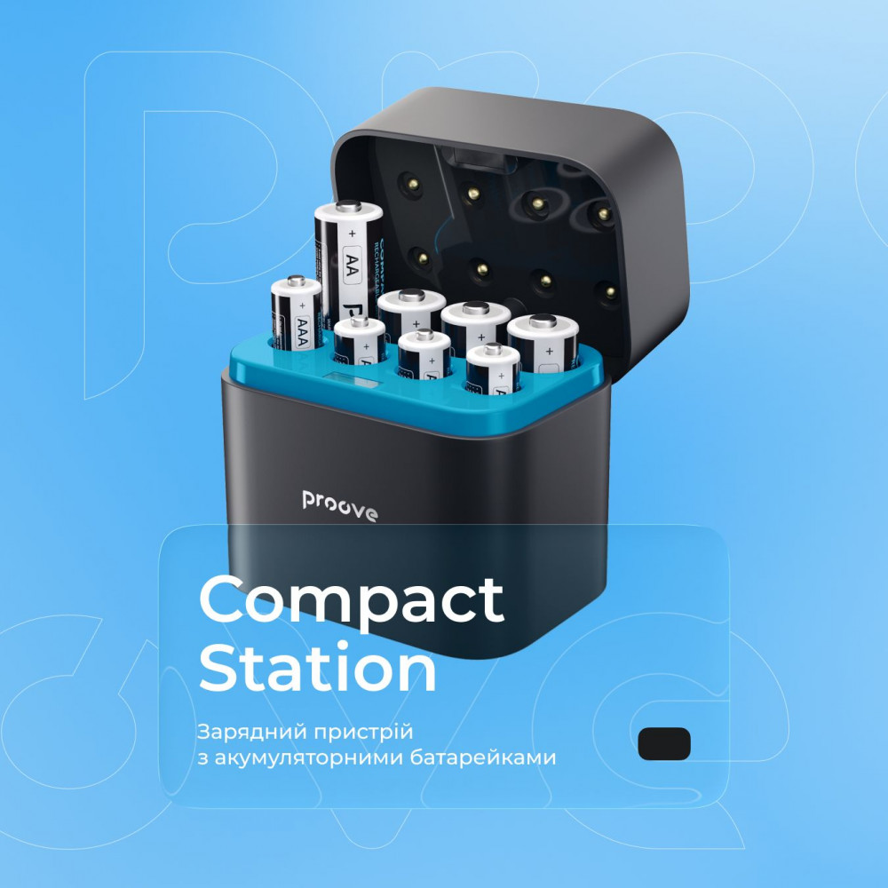 Зарядний Пристрій з Акумуляторними Батарейками Proove Compact Station 8pcs (4xAAA + 4xAA) — Придбати в Україні - фото 2