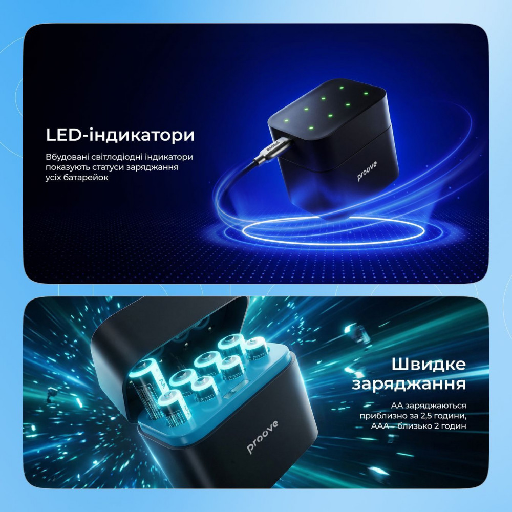 Зарядний Пристрій з Акумуляторними Батарейками Proove Compact Station 8pcs (4xAAA + 4xAA) — Придбати в Україні - фото 4