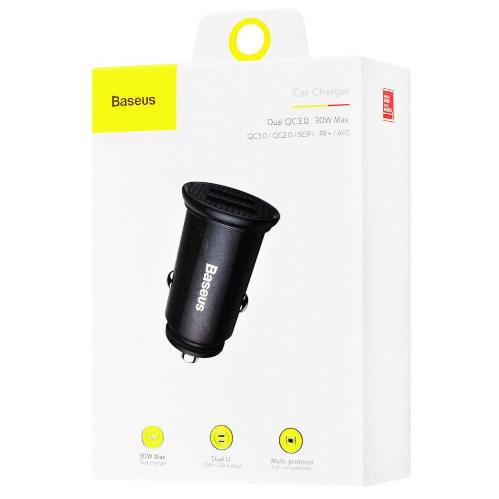 Автомобильное ЗУ Baseus Circular Plastic QC 3.0 30W 2USB