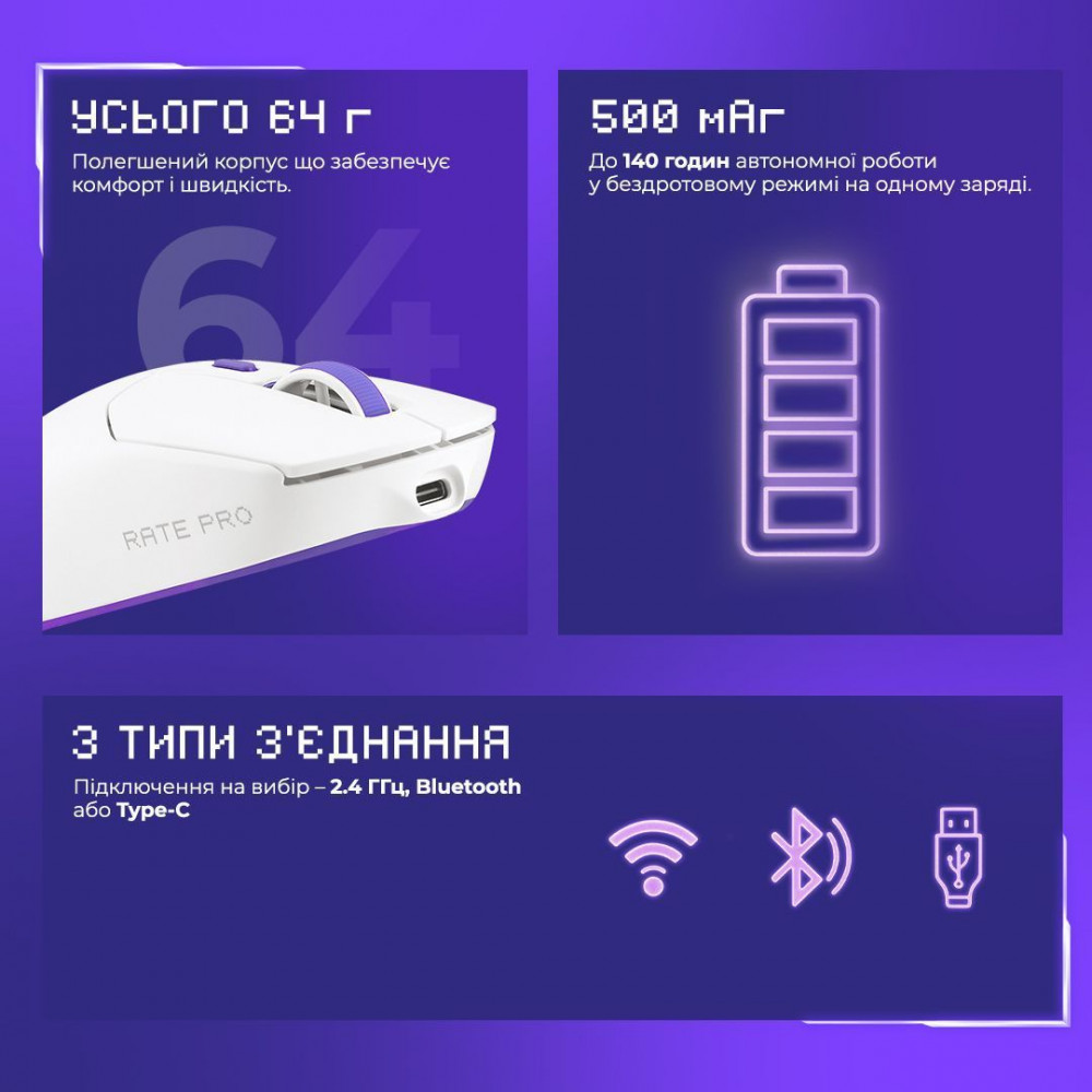 Бездротова ігрова миша Proove Gaming Rate Pro white (WMRP00022002) Білий на малюнкі №11