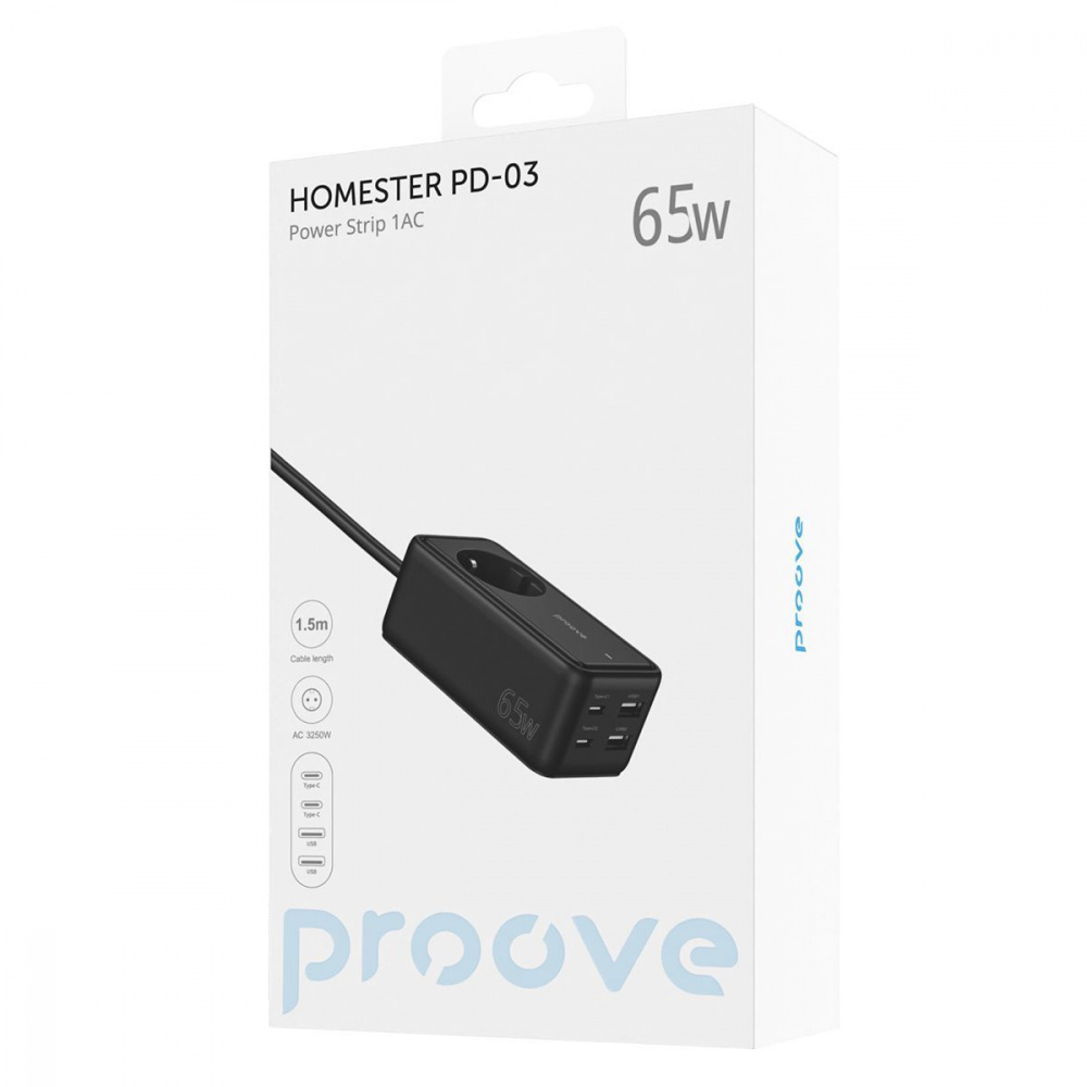 Мережевий фільтр Proove Power Strip Homester PD-03 1AC 65W (2 Type-C + 2USB) — Придбати в Україні - фото 3