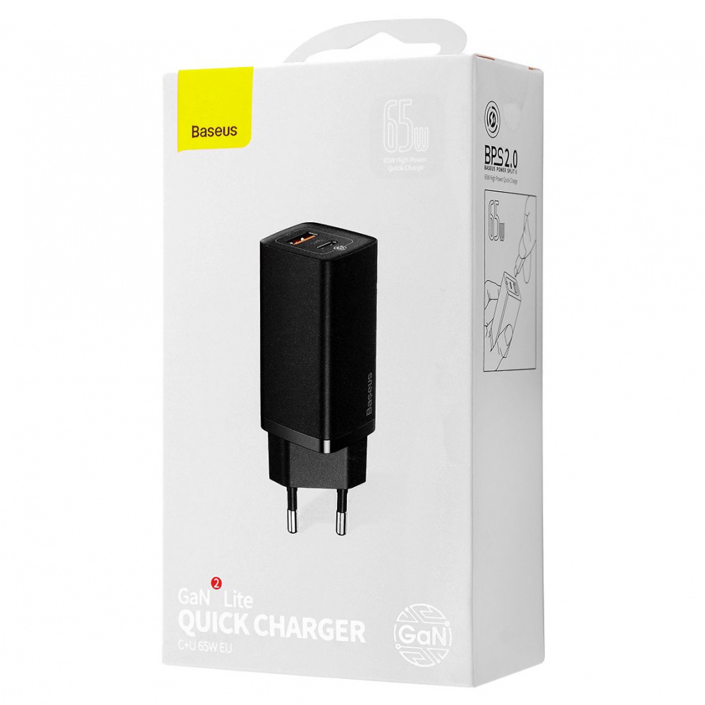 СЗУ Baseus GaN2 Lite Quick Charger 65W (1 Type-C + 1 USB) - фото 1