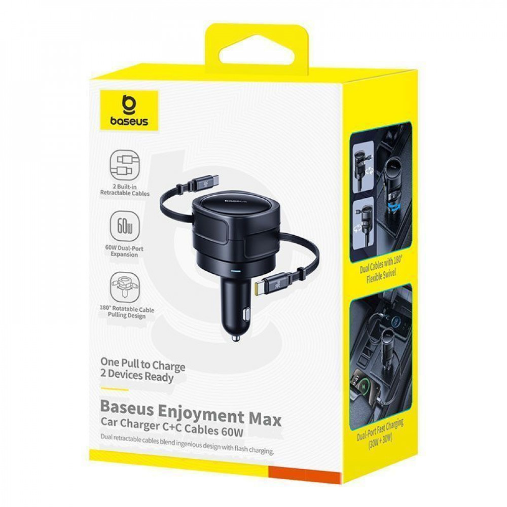 АЗП Baseus Enjoyment Max 60W (Retractable 2xType-C Cables) — Придбати в Україні - фото 1