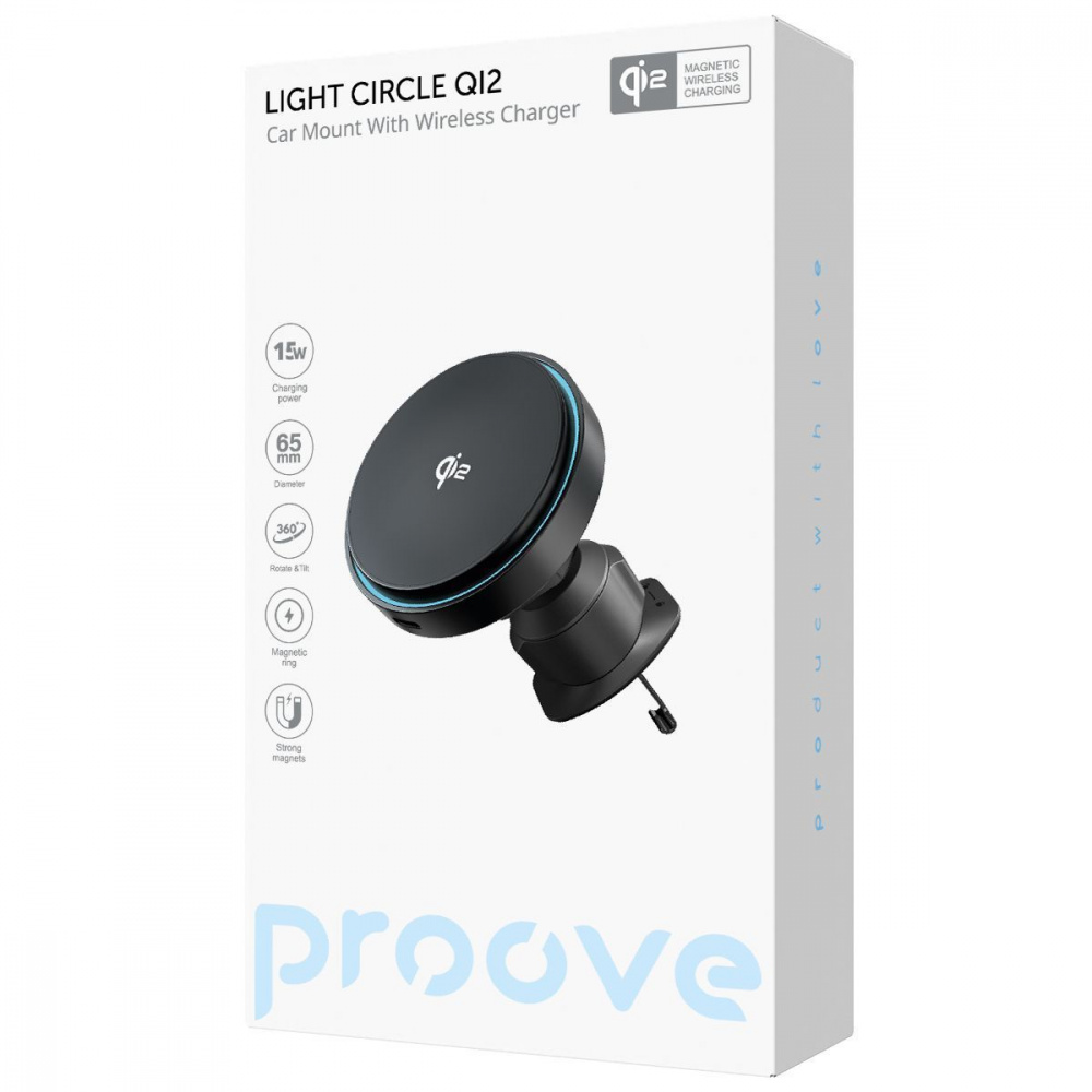 Автодержатель с Беспроводной Зарядкой Proove Light Circle Qi2 15W - фото 1