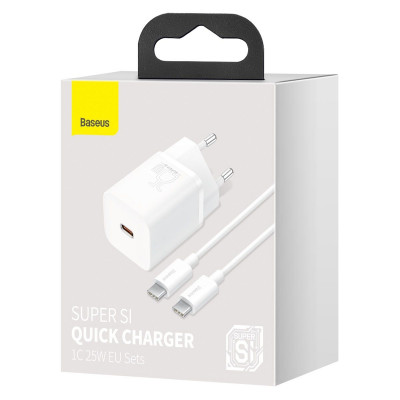Купить СЗУ Baseus Super Silicone Quick Charger 25W (Type-C) + Кабель Type-C to Type-C 3A (1m) 31915 - Ncase