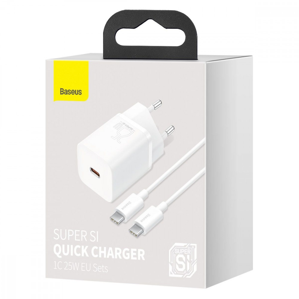 МЗП Baseus Super Silicone Quick Charger 25W (Type-C) + Кабель Type-C to Type-C 3A (1m) black