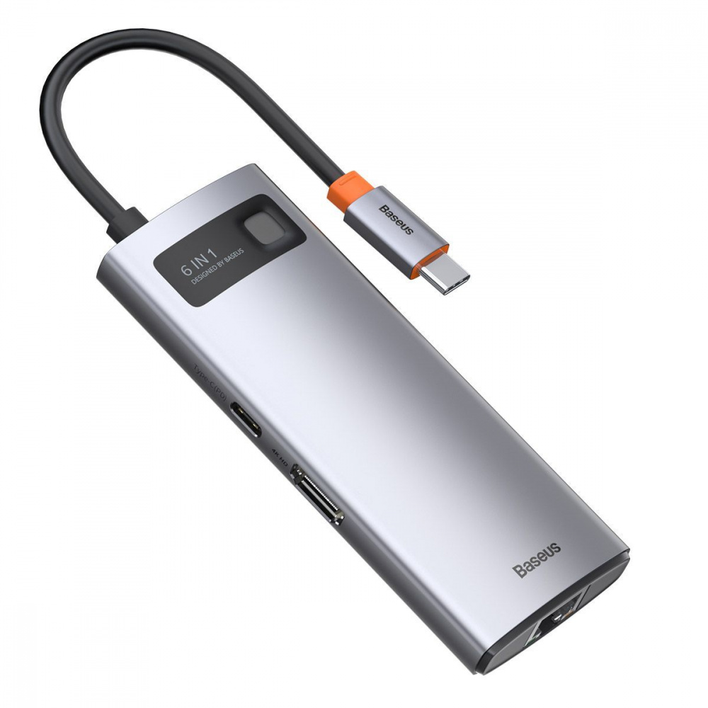 USB-Хаб Baseus Metal Gleam Series 6-in-1 (3xUSB3.0 + 4KHD + RJ45 + Type-C) - фото 8