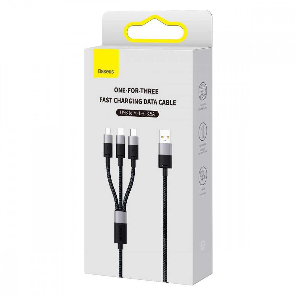 Кабель Baseus StarSpeed 1-for-3 Fast Charging (Micro USB+Lightning+Type-C) 3.5A 1.2m — Придбати в Україні - фото 1