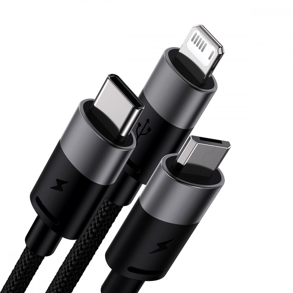 Кабель Baseus StarSpeed 1-for-3 Fast Charging (Micro USB+Lightning+Type-C) 3.5A 1.2m — Придбати в Україні - фото 2