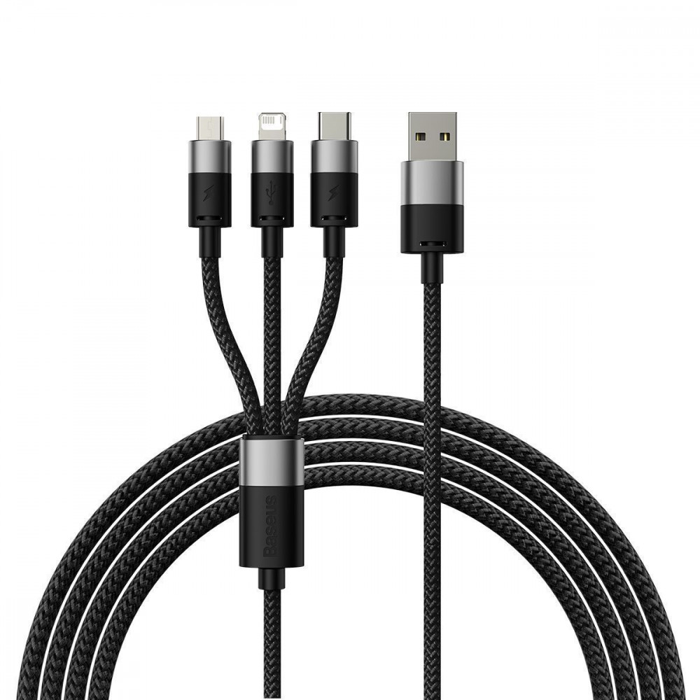 Кабель Baseus StarSpeed 1-for-3 Fast Charging (Micro USB+Lightning+Type-C) 3.5A 1.2m — Придбати в Україні