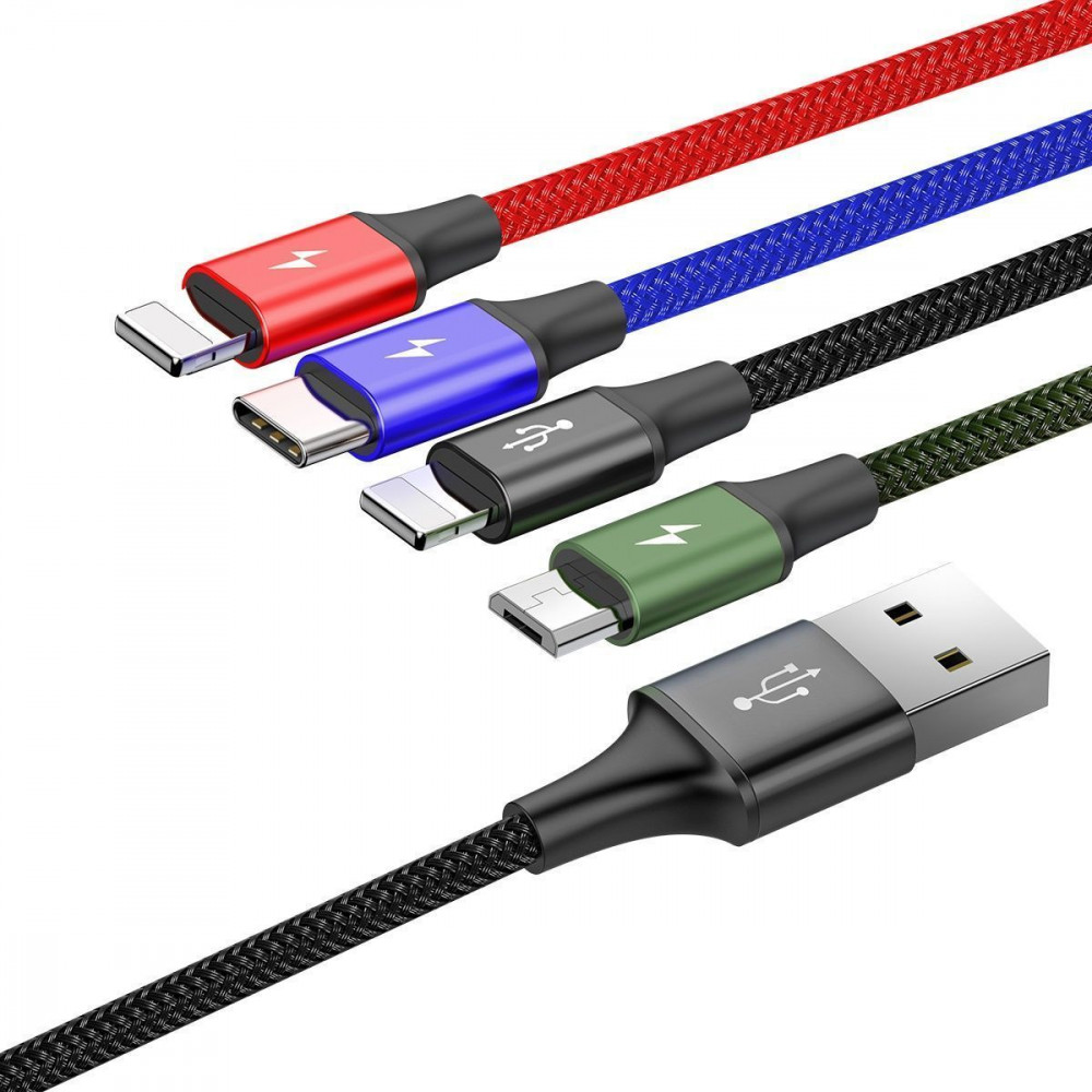 Кабель Baseus Fast 4-in-1 Cable (iP(2)+Type-C+Micro USB) 3.5A (1.2m) black (CA1T4-A01) Черный на картинке №7