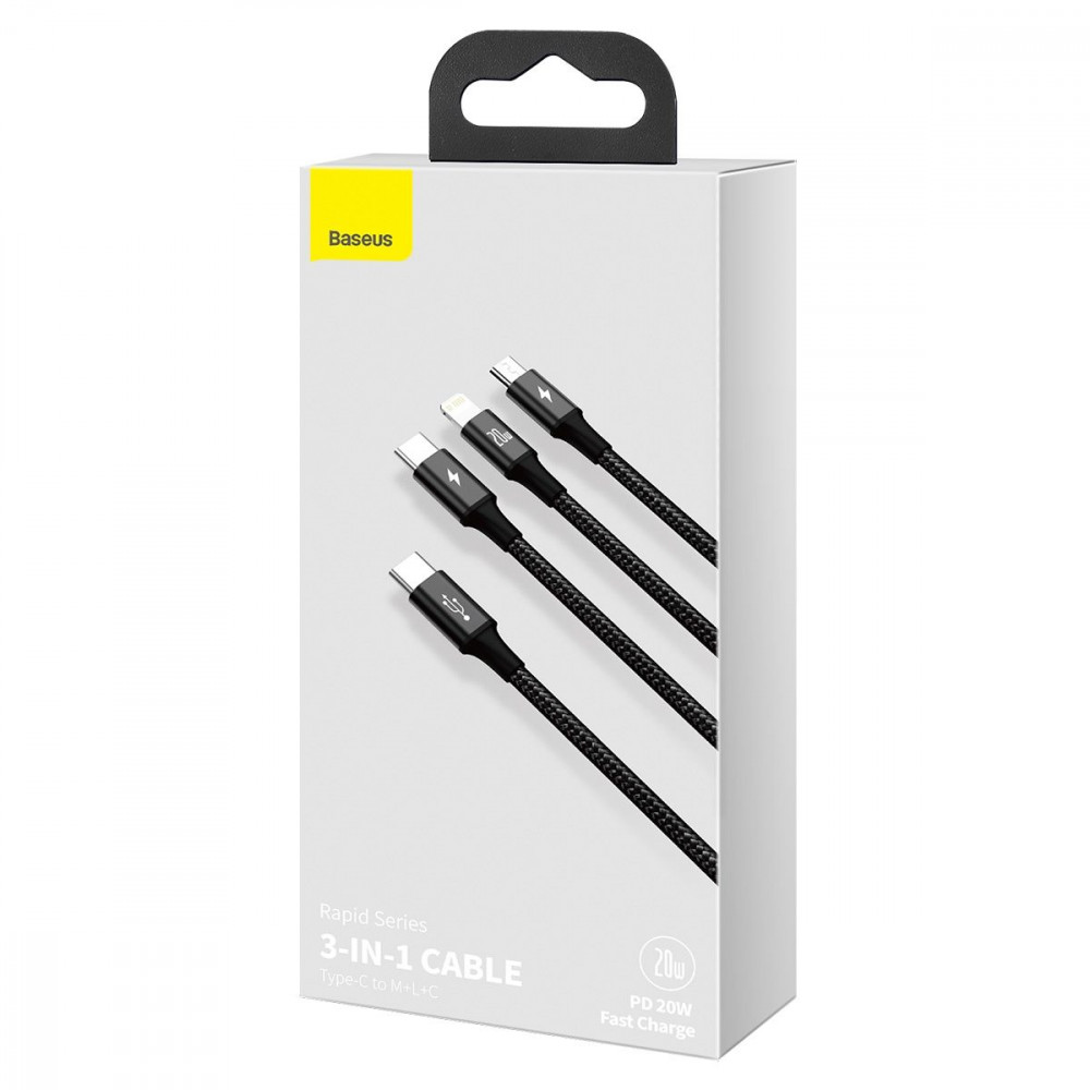 Кабель Baseus Rapid Series 3 in 1 Fast Charging Type-C to Micro USB+Lightning+Type-C 20W (1.5m) — Придбати в Україні - фото 1