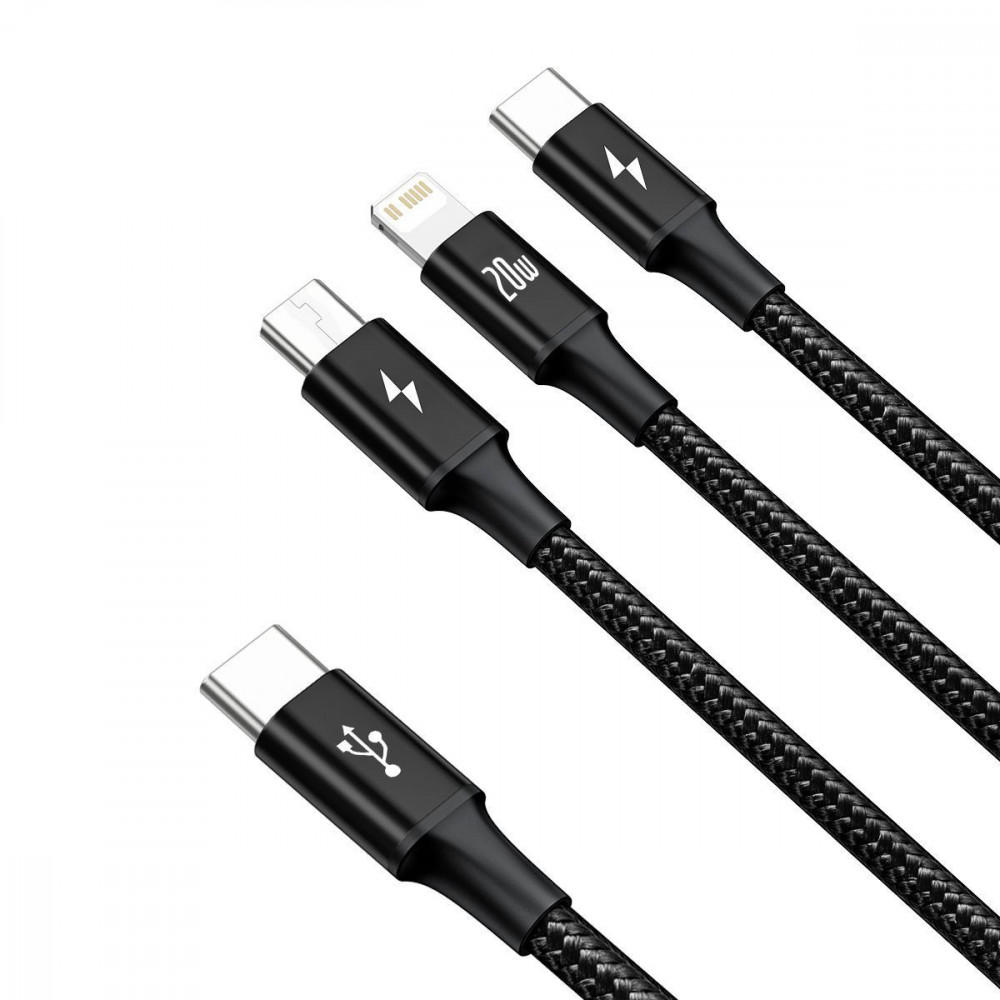 Кабель Baseus Rapid Series 3 in 1 Fast Charging Type-C to Micro USB+Lightning+Type-C 20W (1.5m) — Придбати в Україні - фото 2