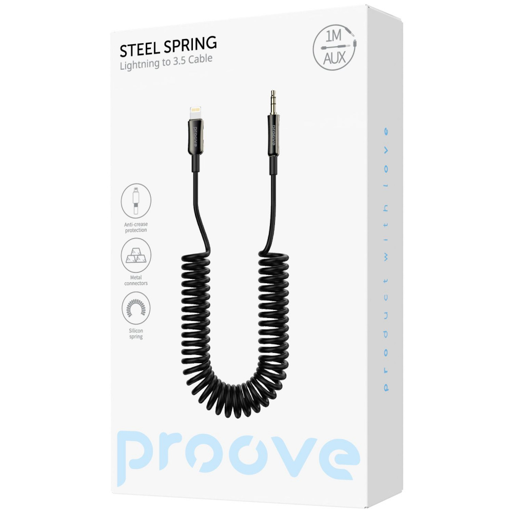 Кабель AUX Proove Steel Spring Lightning to 3.5 (1m) — Придбати в Україні - фото 1
