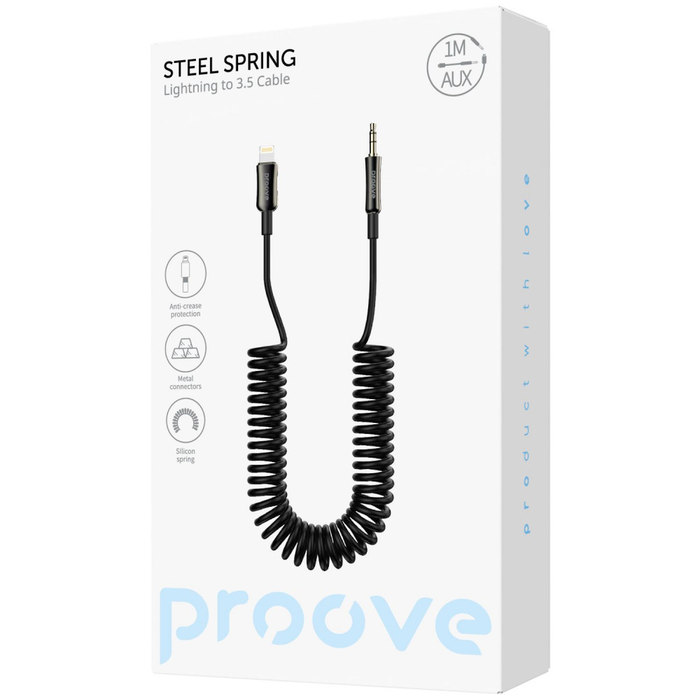 Кабель AUX Proove Steel Spring Lightning to 3.5 (1m) black на малюнкі №2