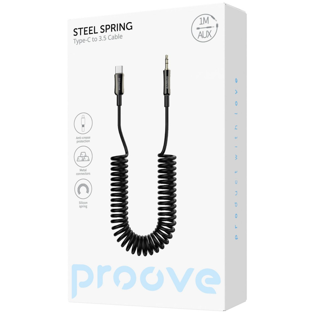 Кабель AUX Proove Steel Spring Type-C to 3.5 (1m) black на малюнкі №2