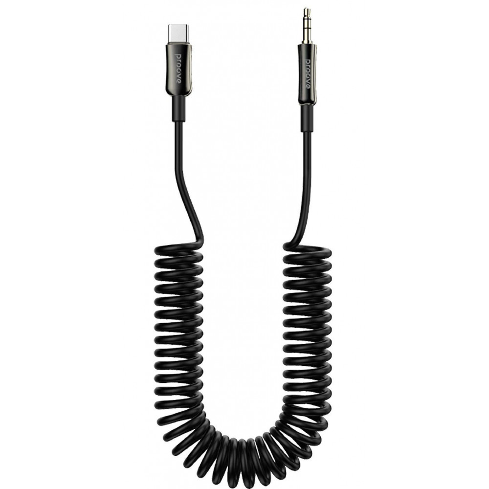 Кабель AUX Proove Steel Spring Type-C to 3.5 (1m) black на малюнкі №1