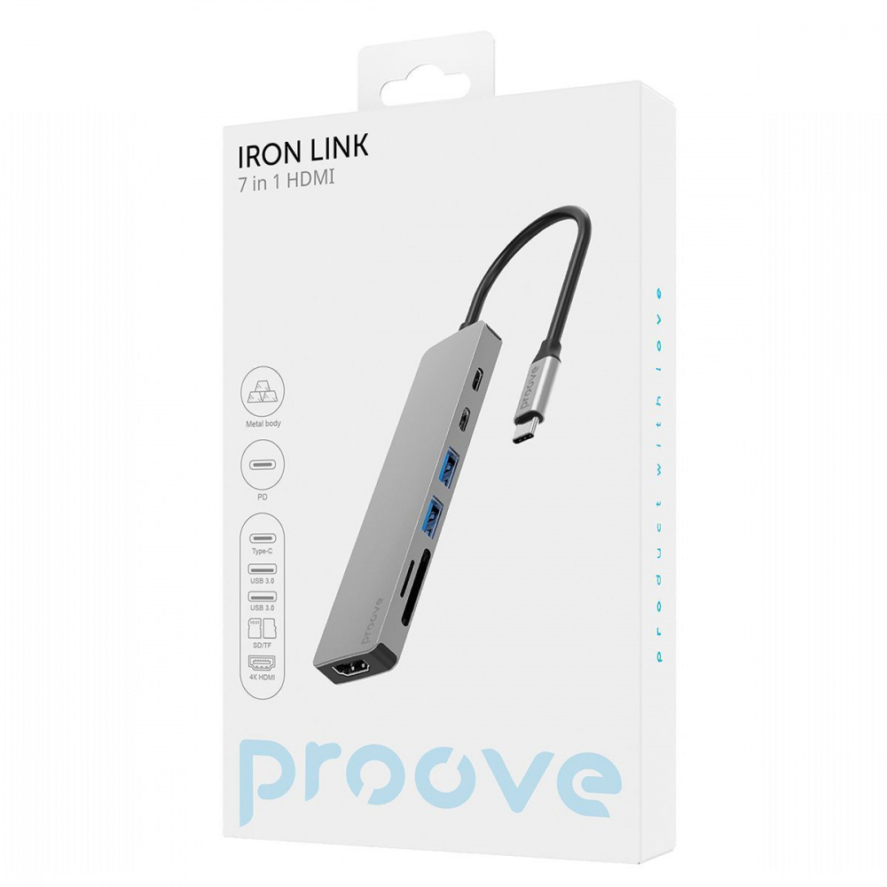 Type-C-Хаб Proove Iron Link 7 in 1 (2*Type-C + 2*USB3.0 + HDMI + SD/TF) — Придбати в Україні - фото 1